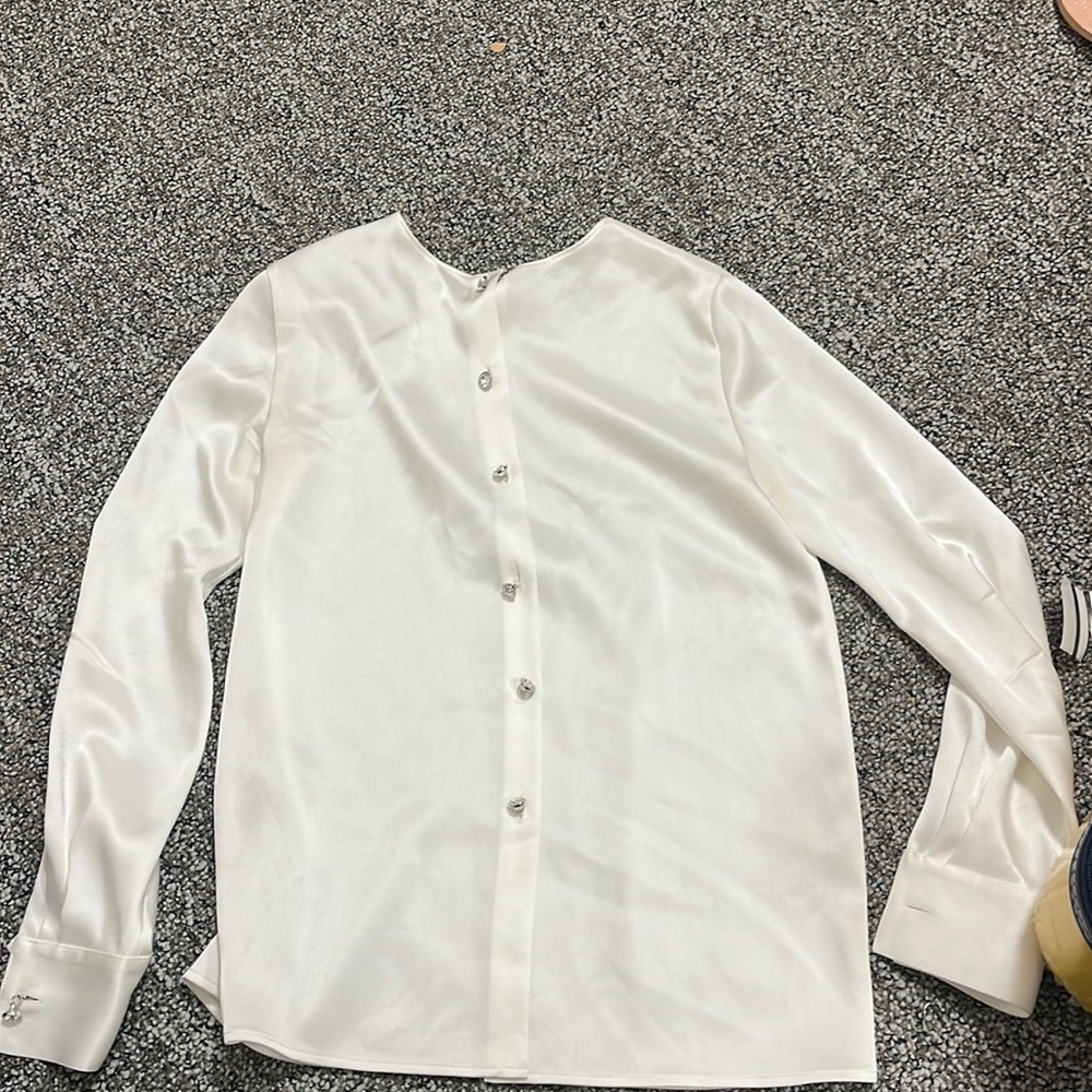 Elegant white silky button down shirt